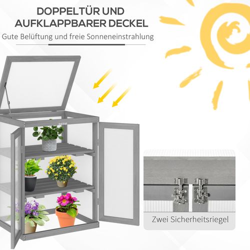 Serre Surélevé Pour Jardin ,avec 2 Portes En Bois Et Polycarbonate Résistant Aux Intempéries