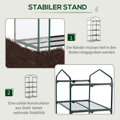 Serre En Acier Avec Film Plastique, Avec 4 Étagères, Vert, 70x50x160cm