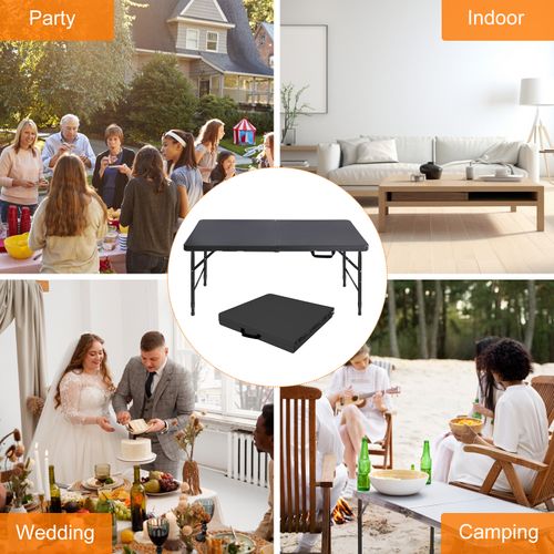 Table Pliante 125x61x74cm, Réglable En Hauteur,pour Les Pique-niques Et Les Fêtes, Noir