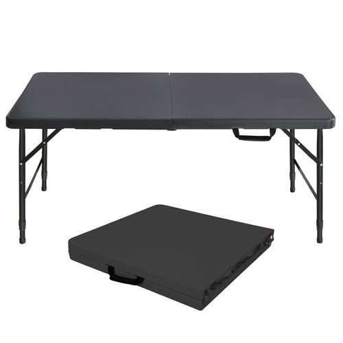 Table Pliante 125x61x74cm, Réglable En Hauteur,pour Les Pique-niques Et Les Fêtes, Noir