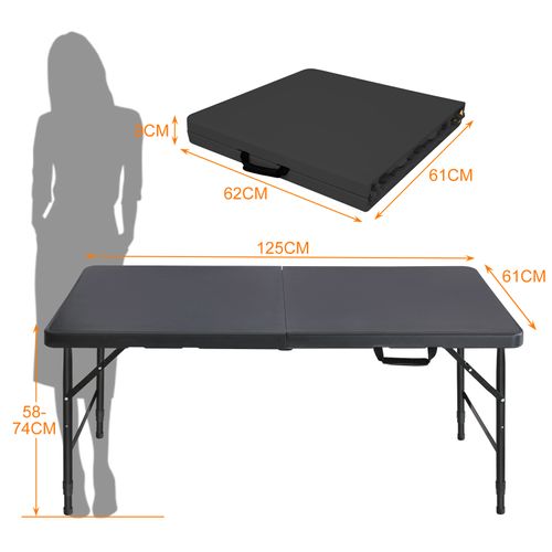 Table Pliante 125x61x74cm, Réglable En Hauteur,pour Les Pique-niques Et Les Fêtes, Noir