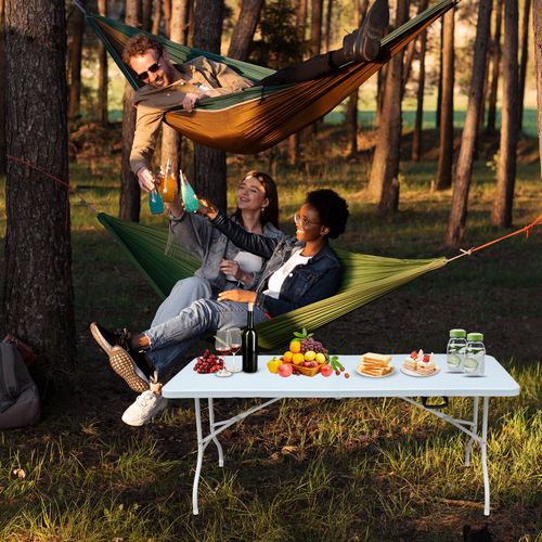 Table Pliante 180x73.6x73.6cm, Réglable En Hauteur,pour Les Pique-niques Et Les Fêtes, Blanc