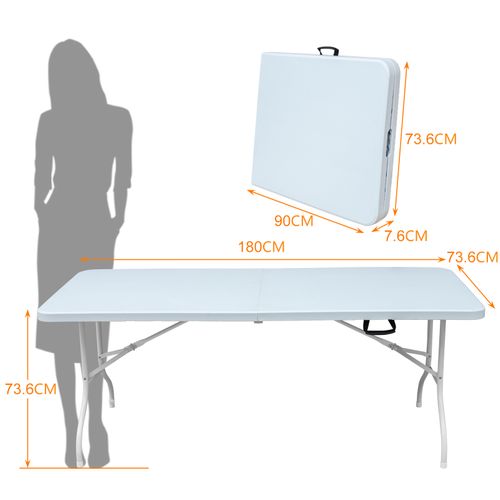 Table Pliante 180x73.6x73.6cm, Réglable En Hauteur,pour Les Pique-niques Et Les Fêtes, Blanc