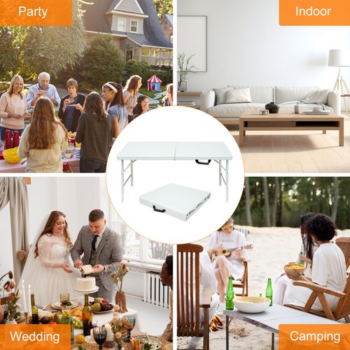 Table Pliante 125x61x74cm, Réglable En Hauteur,pour Les Pique-niques Et Les Fêtes, Blanc