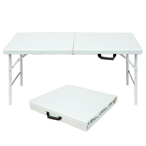 Table Pliante 125x61x74cm, Réglable En Hauteur,pour Les Pique-niques Et Les Fêtes, Blanc