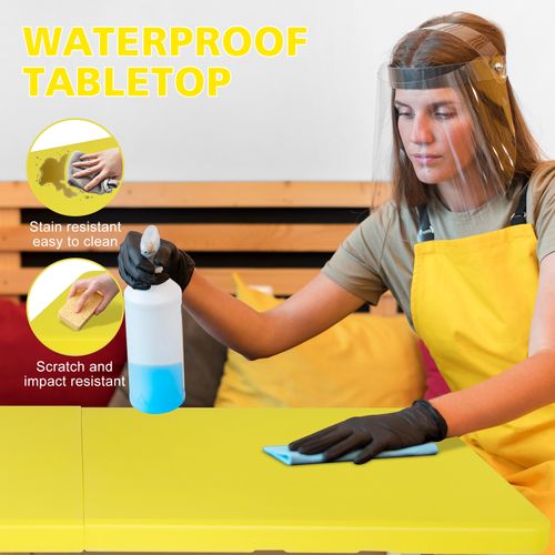 Table Pliante 125x61x74cm, Réglable En Hauteur,pour Les Pique-niques Et Les Fêtes, Jaune