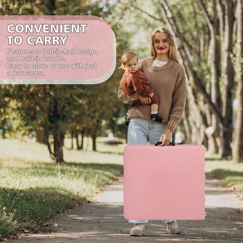 Table Pliante 125x61x74cm, Réglable En Hauteur,pour Les Pique-niques Et Les Fêtes, Rose