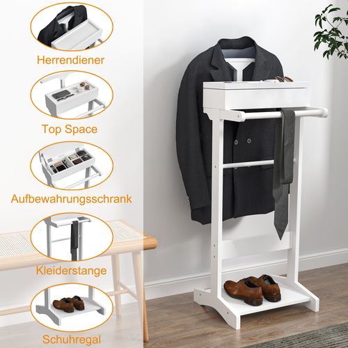 Valet En Bois 44 X 36.5 X 110cm, Avec Organisateur De Rangement, Blanc