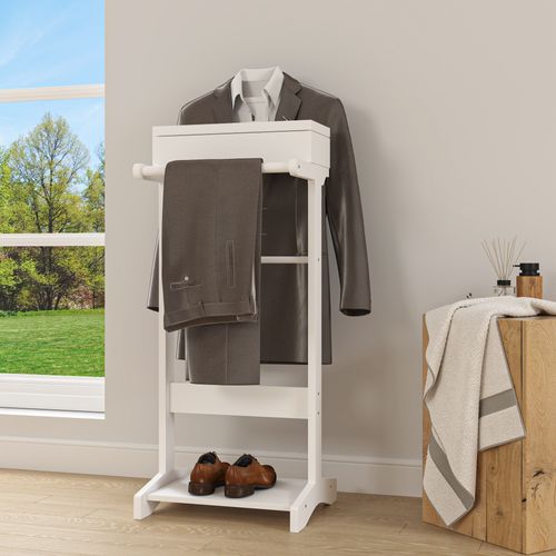 Valet En Bois 44 X 36.5 X 110cm, Avec Organisateur De Rangement, Blanc