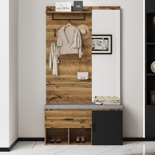 Meuble D’entrée ,extérieur En Bois, Avec Miroir, Banc à Chaussures Rembourré, Meuble à Chaussures