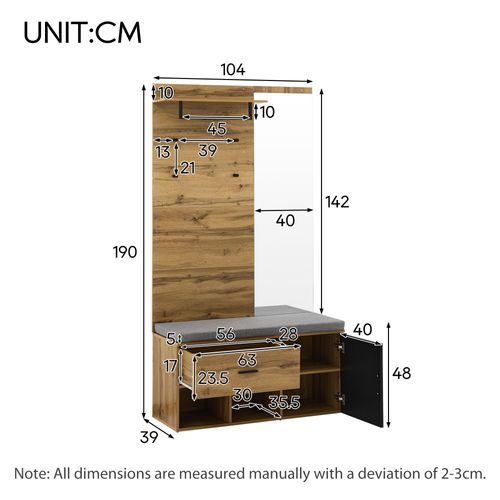 Meuble D’entrée ,extérieur En Bois, Avec Miroir, Banc à Chaussures Rembourré, Meuble à Chaussures
