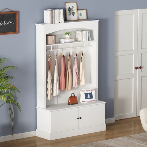 Meuble D’entrée Avec Banc à Chaussures, Séparateurs Réglables, Porte-manteau, Espace De Rangement