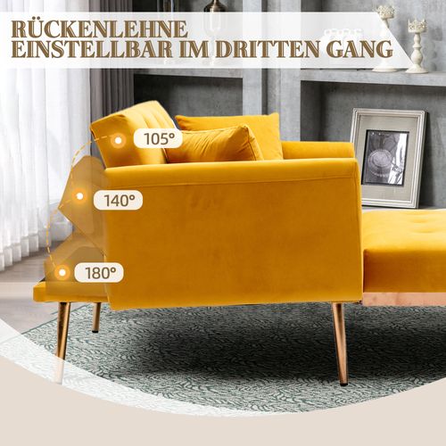 Fauteuil En Velours 165x90x77cmm Réglable, Fauteuil Lit Pliant, Jaune