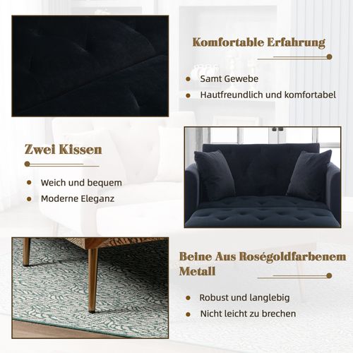 Fauteuil En Velours 165x90x77cmm Réglable, Fauteuil Lit Pliant, Noir