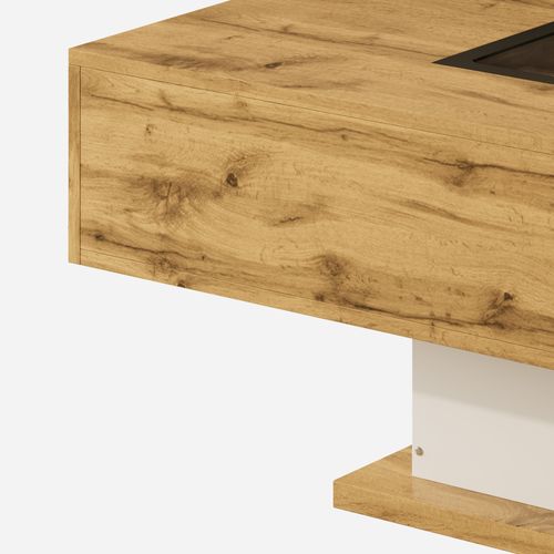 Table Basse 110x60x39, Avec Éclairage LED, 2 Tiroirs, Bois