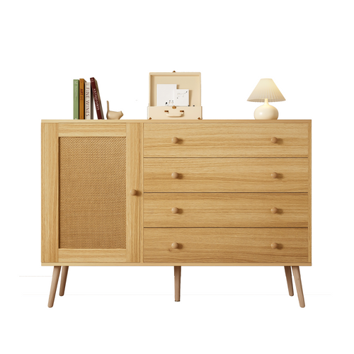 Commode 120x40x83 Cm, Avec 1 Porte Et 4 Tiroirs, Couleur Bois, Style Campagne