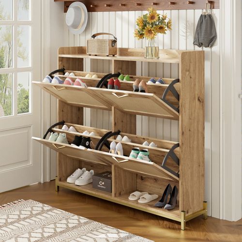 Meuble à Chaussures - Meuble D'entrée Rangement Pour Chaussures - 4 Portes 2 Etagères