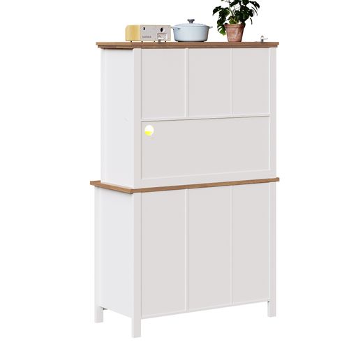 Buffet De Cuisine Avec Lumière LED, Meuble Cuisine  Haut, Compartiments Ouverts, Blanc