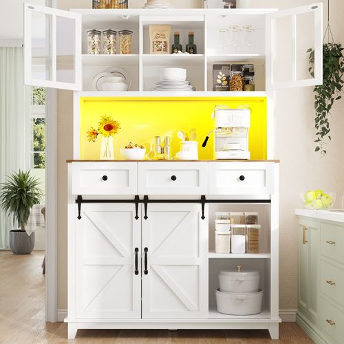 Buffet De Cuisine Avec Éclairage LED, Armoire De Cuisine Haute 105×38.4×180cm,blanc
