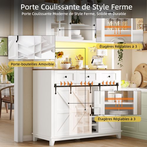 Buffet De Cuisine Avec Éclairage LED, Armoire De Cuisine Haute 105×38.4×180cm,blanc