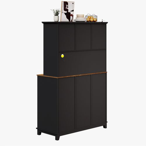 Buffet De Cuisine Avec Éclairage LED, Armoire De Cuisine Haute 105×38.4×180cm,noir