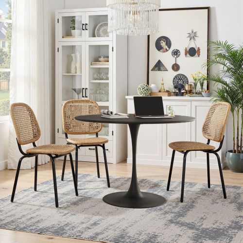 Table De Salle à Manger Ronde 120x120x75cm,mdf+acier,noir,pour Salle à Manger, Cuisine, Salon