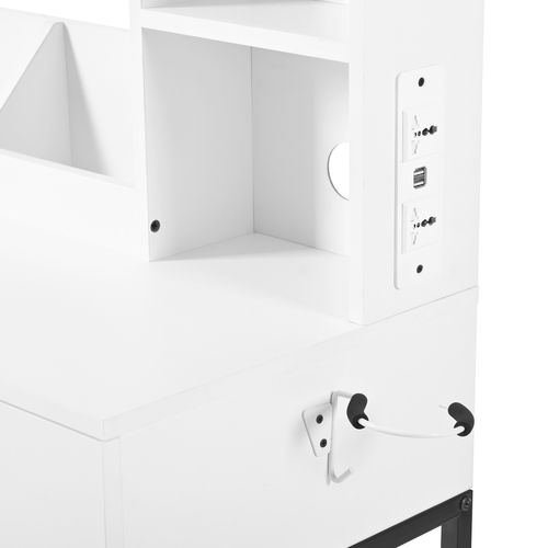 Coiffeuse 80x40x138,5cm Avec Éclairage LED, Miroir Pivotant, Prise De Courant, Blanc