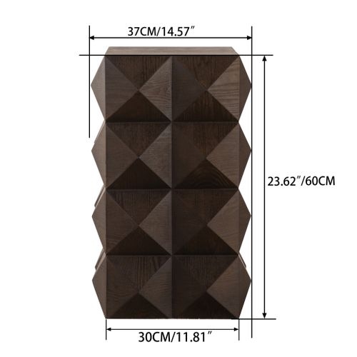 Bout De Canapé Rétro En Bois Marron, Hauteur 60cm, Motif Gaufré Tridimensionnel