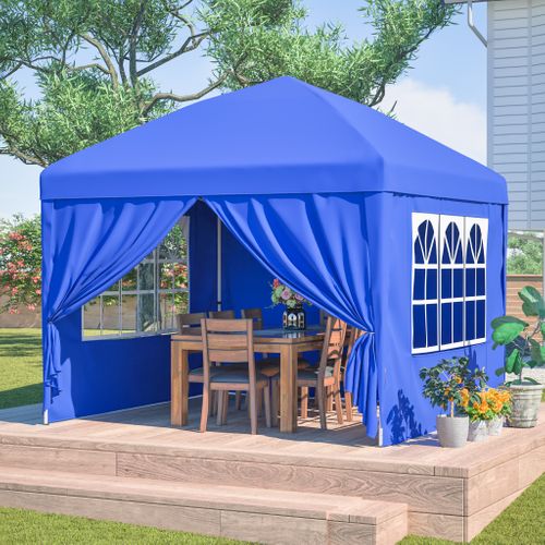 Chapiteau 3x3m Avec 4 Parois Latérales, Réglable En Hauteur Sur 3 Niveaux, Pavillon Pliable, Bleu