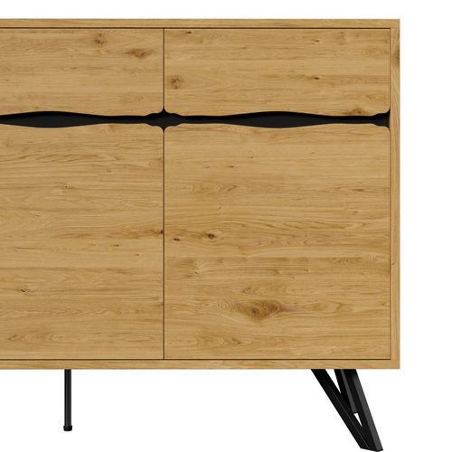Buffet 3 Portes Aspect Bois Avec Pieds Métalliques – Design Moderne, Grand Espace De Rangement