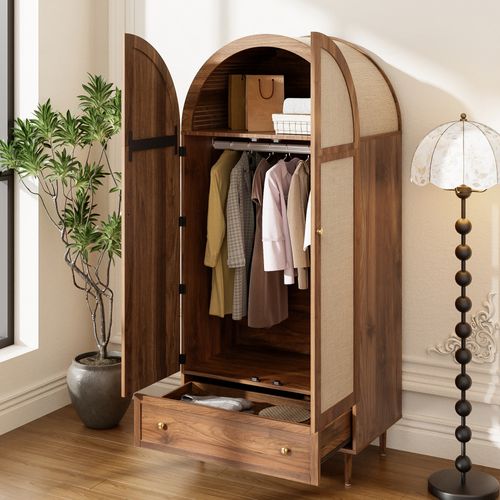 Armoire 79x50x175 Avec Portes Et Tiroirs En Tissu, Base Stable En Bois