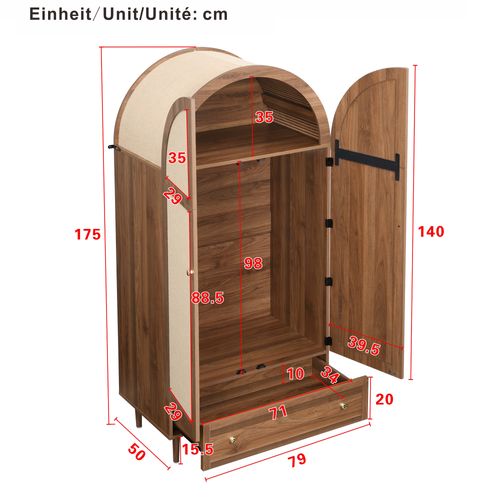 Armoire 79x50x175 Avec Portes Et Tiroirs En Tissu, Base Stable En Bois