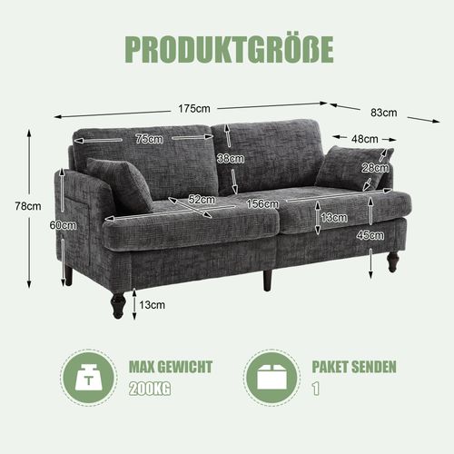 Canapé Double En Tissu Avec Éclairage LED, Port USB Et Pochette De Rangement,gris