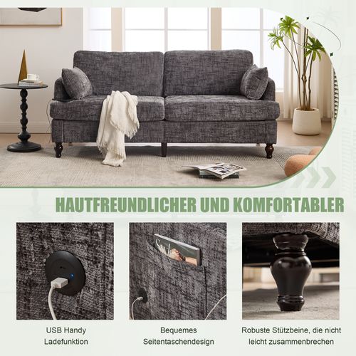 Canapé Double En Tissu Avec Éclairage LED, Port USB Et Pochette De Rangement,gris