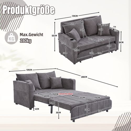 Canapé Multifonctionnel En velours, Pliable, Détachable, Avec Sac De Rangement, USB Et Porte-gobelet