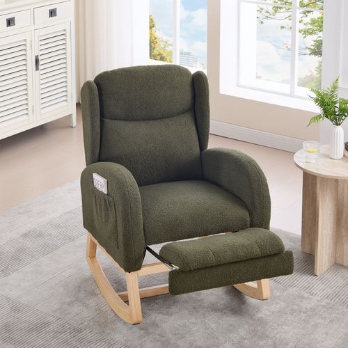 Fauteuil à Bascule 122.5x70x104cm, Avec Structure En Bois, Repose-pieds Réglable, vert