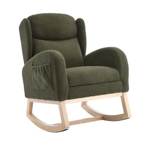 Fauteuil à Bascule 122.5x70x104cm, Avec Structure En Bois, Repose-pieds Réglable, vert