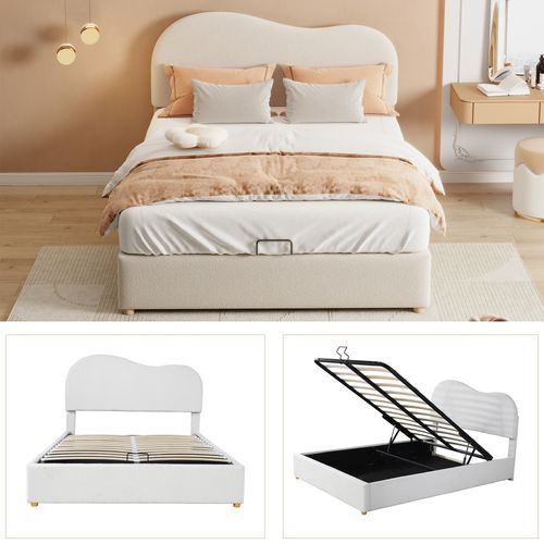 Lit Double 140x200 Cm Avec Tête De Lit Réglable, Sommier à Lattes - Blanc