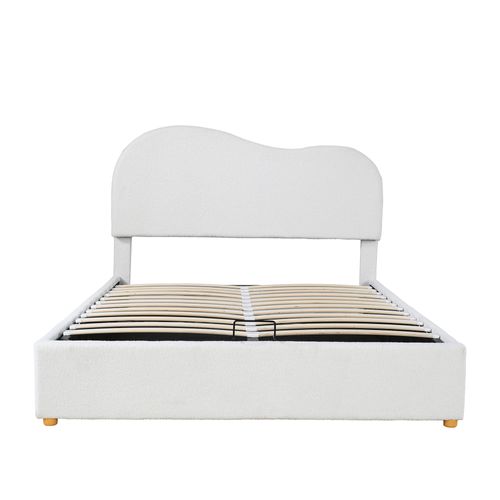 Lit Double 140x200 Cm Avec Tête De Lit Réglable, Sommier à Lattes - Blanc