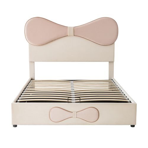 Lit Double 140x200 Cm Avec Tête De Lit Réglable et Coffre De Rangement - Beige