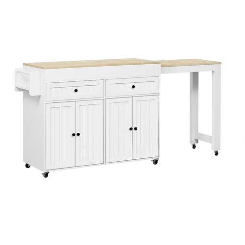 Lot De Cuisine 180.5x45x92.2cm Avec 2 Tiroirs Et 4 Portes, Extensible, Amovible, Blanc