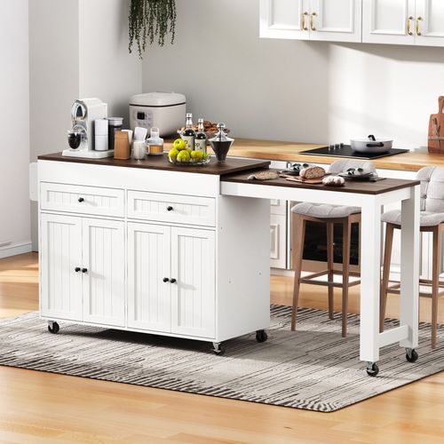 Ilot De Cuisine 180,5x45x92,2cm Avec 2 Tiroirs Et 4 Portes, Extensible, Amovible