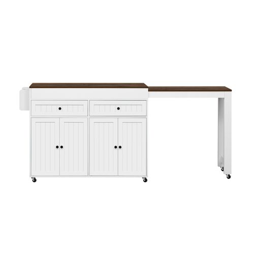 Ilot De Cuisine 180,5x45x92,2cm Avec 2 Tiroirs Et 4 Portes, Extensible, Amovible