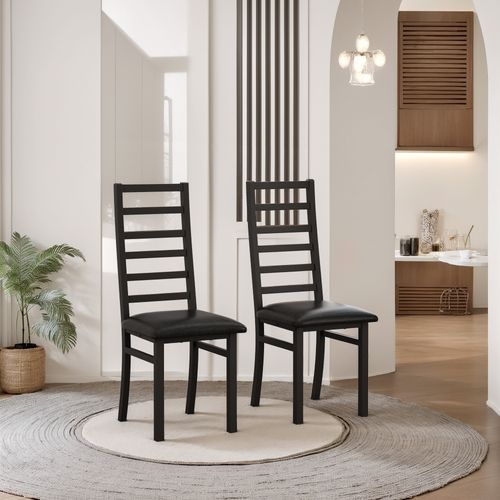 Lot De 2 Chaises, Pieds En Acier Et Assise En Pu,40x47x107cm,noir
