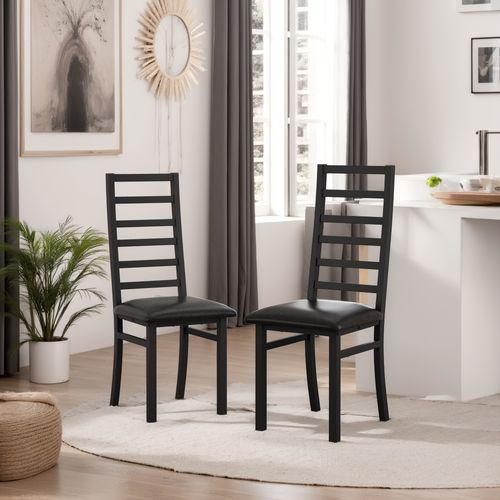 Lot De 2 Chaises, Pieds En Acier Et Assise En Pu,40x47x107cm,noir