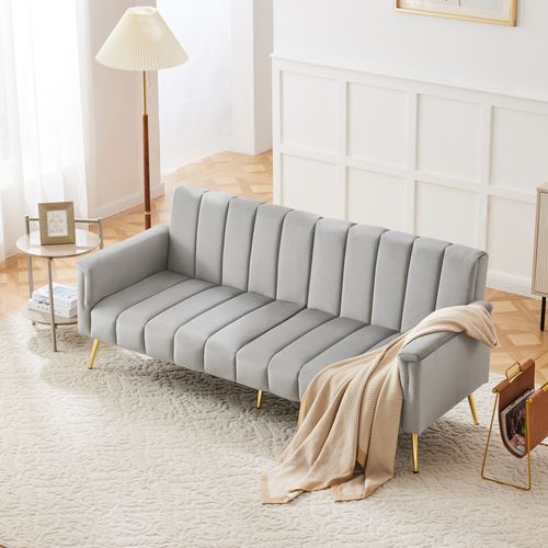 Canapé Convertible En Tissu Velours, Canape 2 Places,avec Fonction Couchage,183x76x75cm,gris