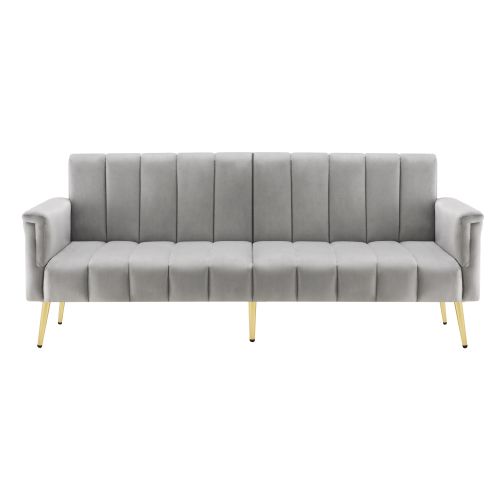 Canapé Convertible En Tissu Velours, Canape 2 Places,avec Fonction Couchage,183x76x75cm,gris