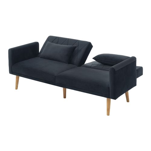 Canapé Convertible En Tissu Velours, Canape 2 Places,avec Fonction Couchage,180x75x82cm,noir