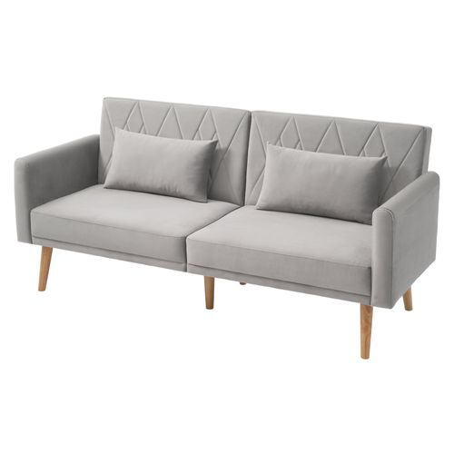 Canapé Convertible En Tissu Velours, Canape 2 Places,avec Fonction Couchage,180x75x82cm,gris