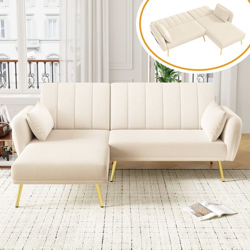Canapé Convertible En L Avec Couchage Et Rangement,191.5x130x80 Cm Beige